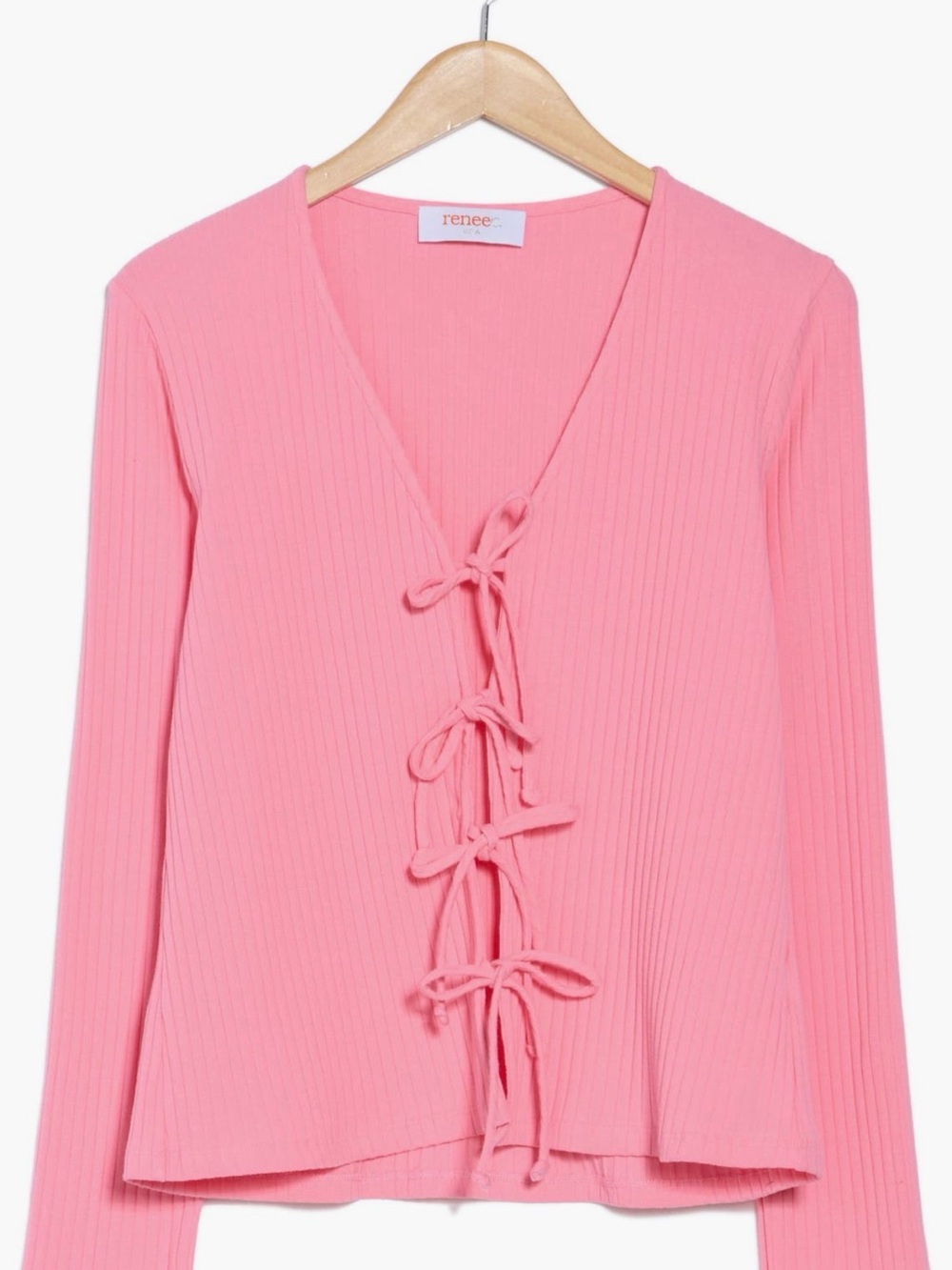 Renee C. Pink Ribbed Tie-Front sweater